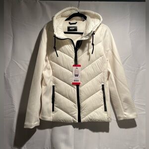 DKNY Women's Cream Hooded Puffer Jacket